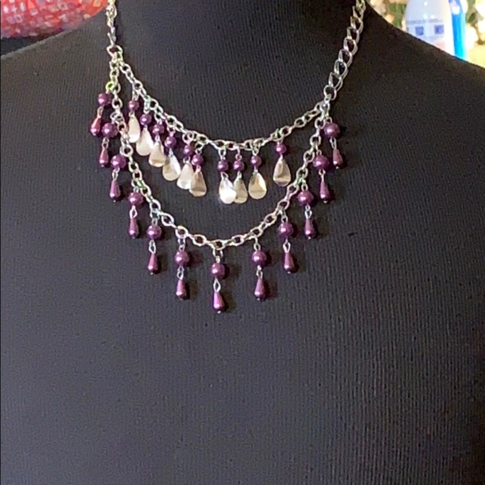Estate 2 tiered purple faux pearl necklace